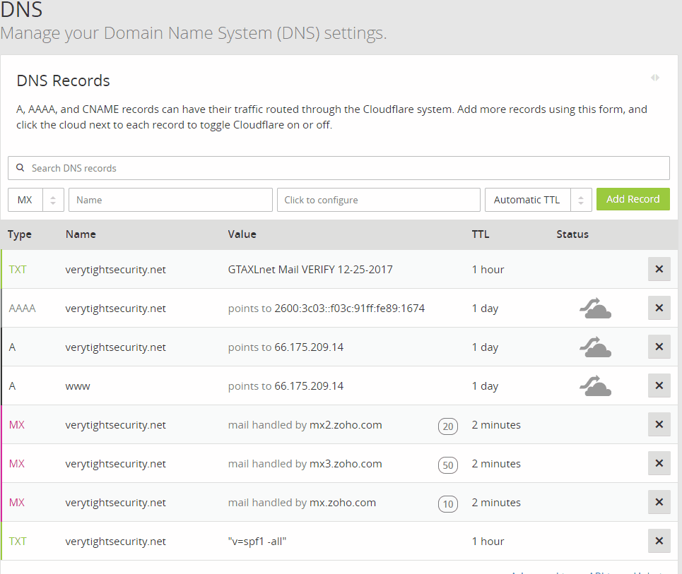 Configuring GTAXLnet Mail MX records in CloudFlare
